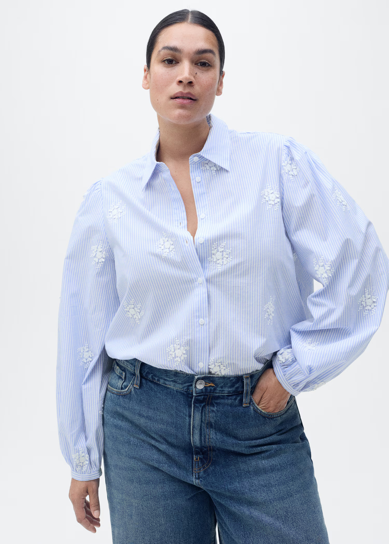 Flower embroidered striped shirt - Women | MANGO USA | Mango (US/MX/AU)