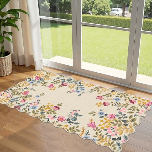 Othilic Front Door Mat Indoor Entrance - 2x4.3 Beige Colorful Floral Washable Layered Doormat Outdoor Entrance Porch Rug Non-Slip Boho Runner Rug for Kitchen Hallway Bedroom Laundry Room Porch Decor | Amazon (US)