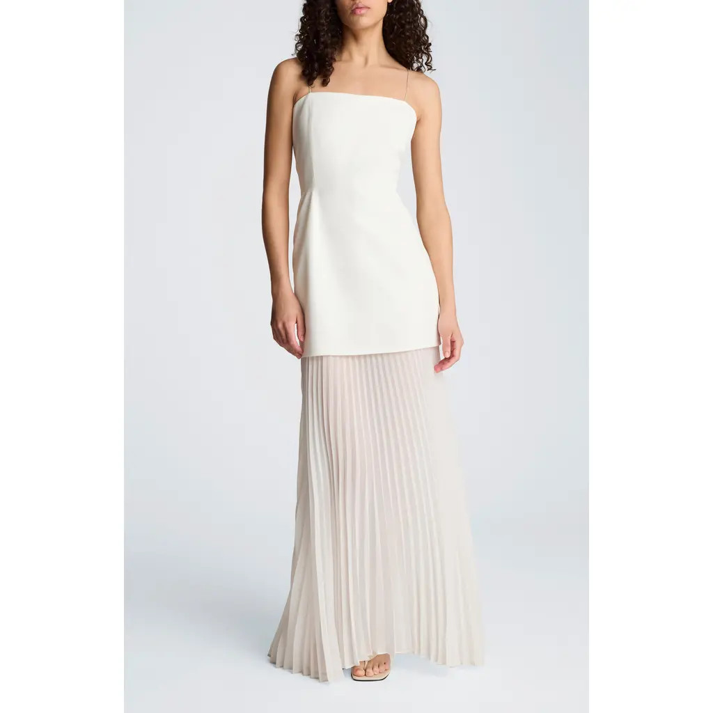 Kenneth Cole Mixed Media Pleated Maxi Dress in Feather White at Nordstrom, Size 6 | Nordstrom