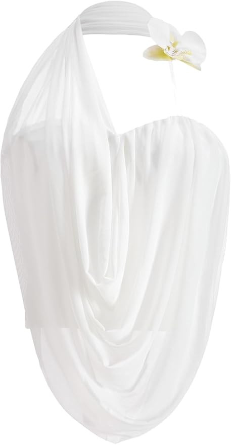 Women's 3D Floral Mesh Halter Top Y2k Draped Asymmetrical Party Club Tops Vacation Outfits | Amazon (US)