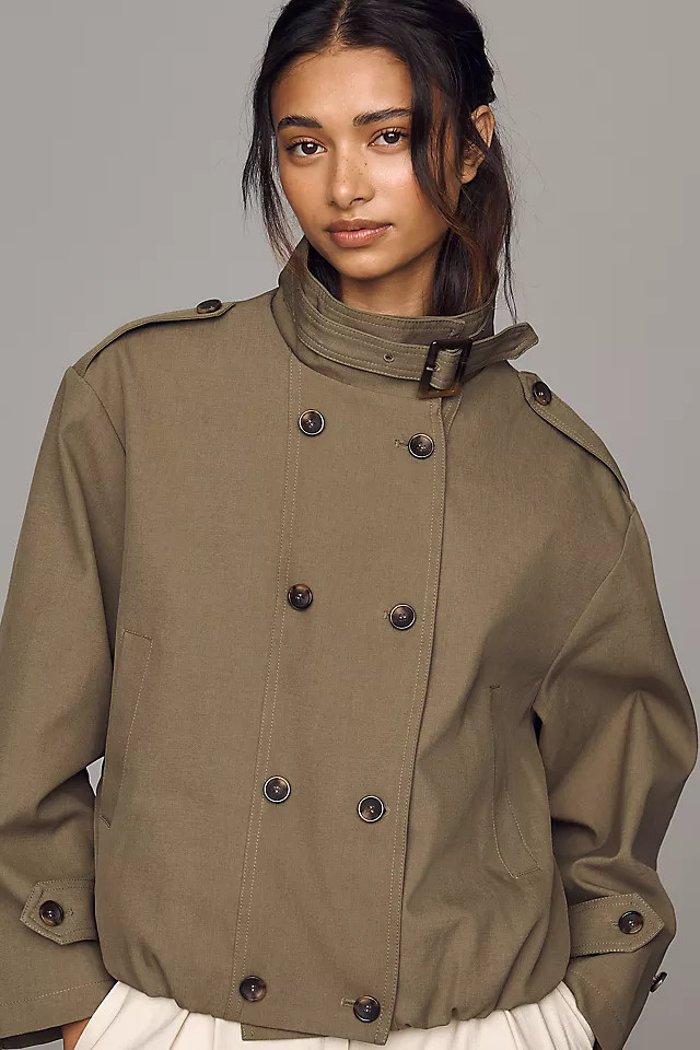 Retta Double-Breasted Short Trench Coat Jacket | Anthropologie (US)
