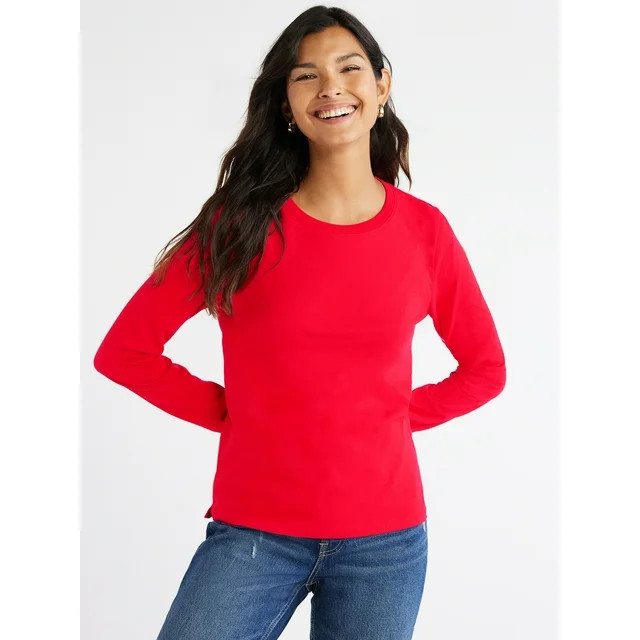 Free Assembly Women's Crewneck T-Shirt with Long Sleeves, Sizes XS-XXXL | Walmart (US)