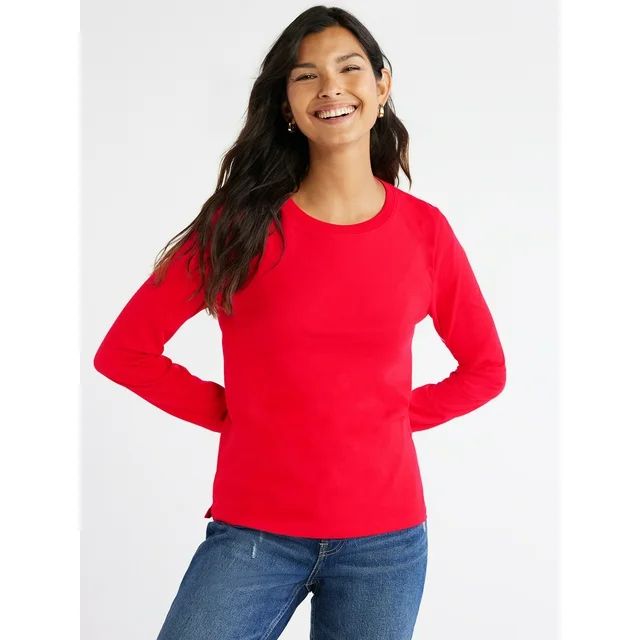 Free Assembly Women's Crewneck T-Shirt with Long Sleeves, Sizes XS-XXXL | Walmart (US)