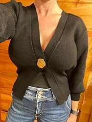 Women Knitted Cardigans Long Sleeve V-Neck Lightweight Sweater One Leaf Button Down Outwear | Amazon (US)