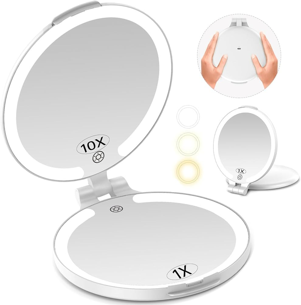 FUNTOUCH 7'' Travel Makeup Mirror with Lights 10X Magnifying, 3 Color Portable Double Side Vanity... | Amazon (US)