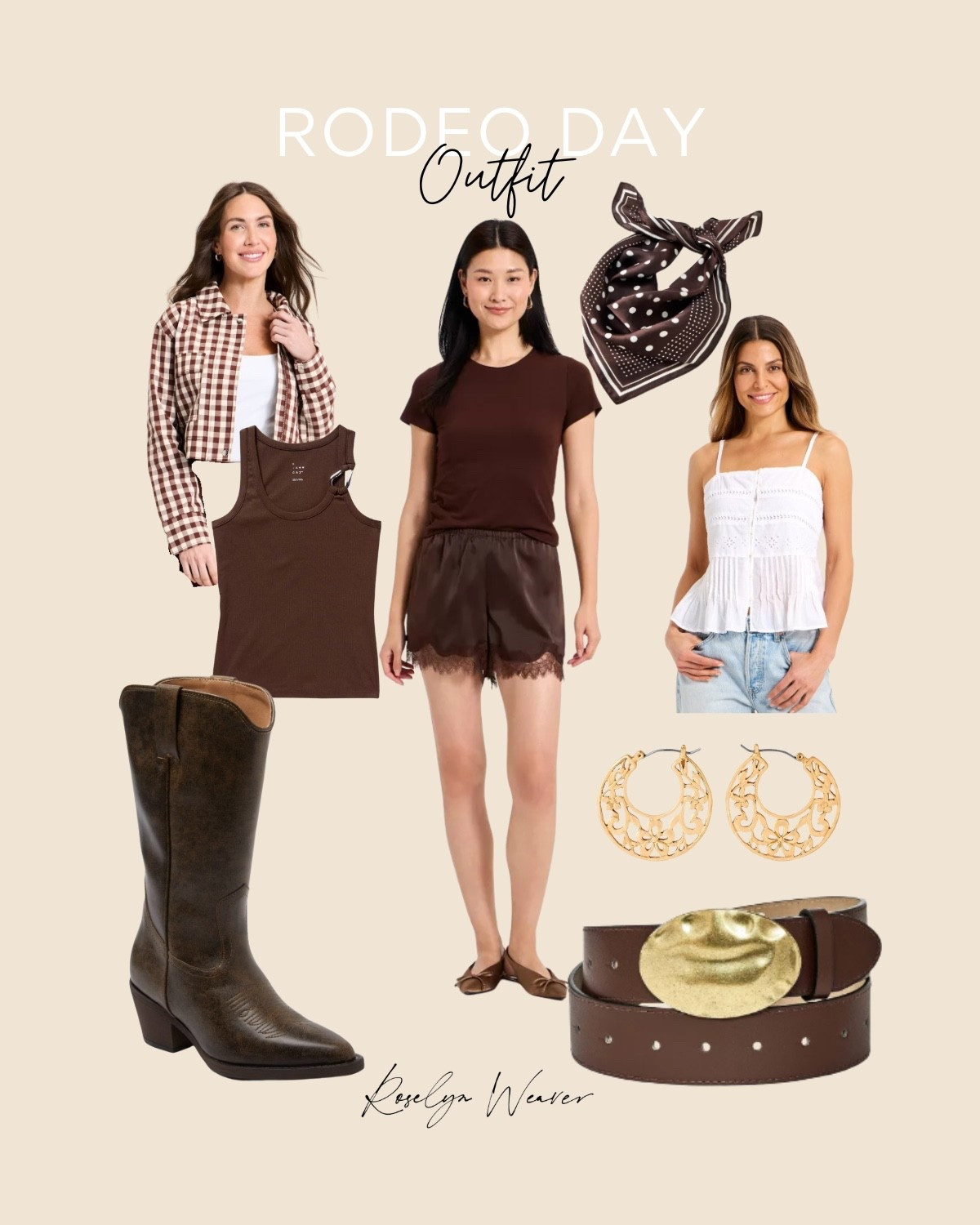 Rodeo outfit 🤠

Brown boots, western outfit, brown lace shorts, western jewelry, gingham jacket

#LTKootd #LTKOver40 #LTKSaleAlert