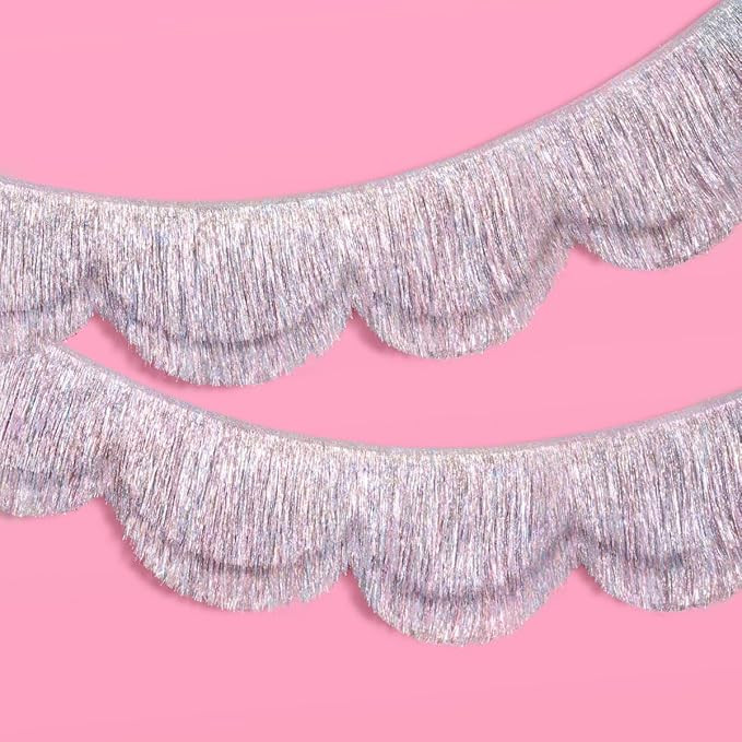 xo, Fetti Silver Iridescent Scalloped Fringe Banner - 6 Ft. | Bachelorette Party Decorations, Bir... | Amazon (US)