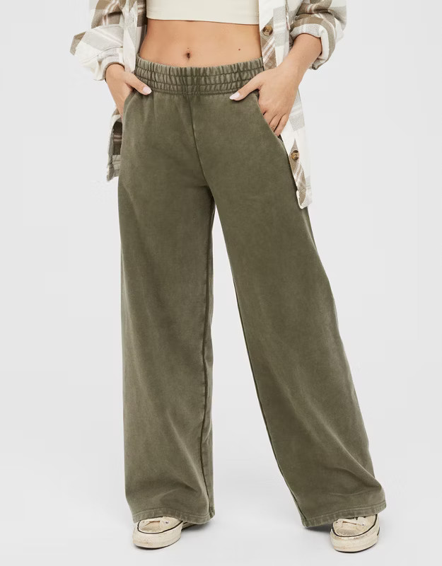 OFFLINE By Aerie Throw-Back Fleece Wide Leg Pant | Aerie