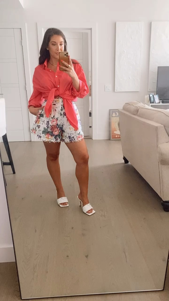 This pink poplin FrankieShop top is a great transitional piece from summer into fall. Here im hanging onto summer by pairing it with floral Zimmermann shorts.  Im a size 1 in the shorts  

#LTKworkwear #LTKstyletip #LTKSeasonal