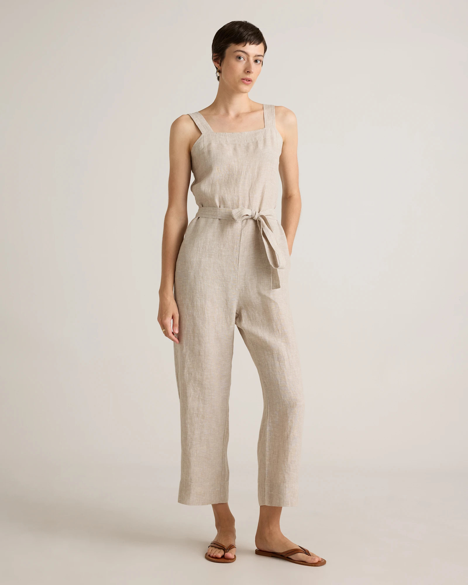 100% European Linen Square Neck Jumpsuit | Quince