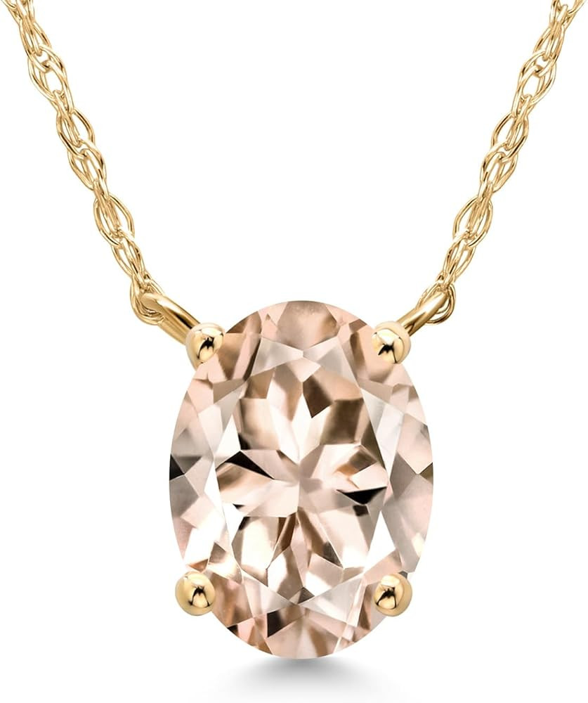 Gem Stone King 14K Yellow Gold 8X6MM Oval Gemstone Birthstone Pendant Necklace | Gold Necklace fo... | Amazon (US)