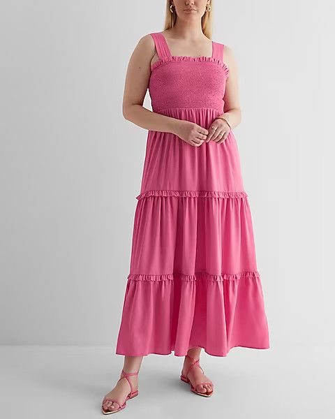 Square Neck Smocked Tiered Maxi Dress | Express