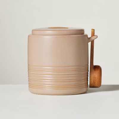 30oz Ribbed Stoneware Coffee Canister with Wood Scoop Blush - Hearth & Hand™ with Magnolia | Target