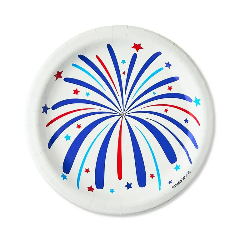 Patriotic Firework Disposable Paper Plates, 6.5", Red/White/Blue, 8 Count, by Way To Celebrate | Walmart (US)