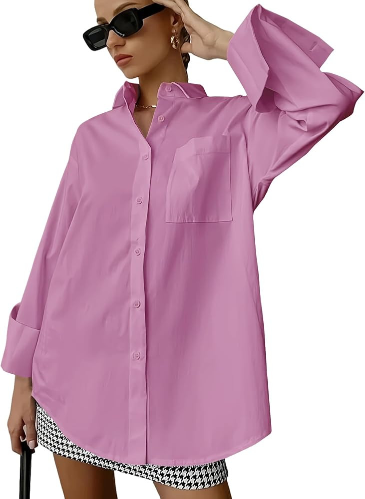 Women's Oversize Collar Button Down Long Sleeve Work Blouse Top | Amazon (US)