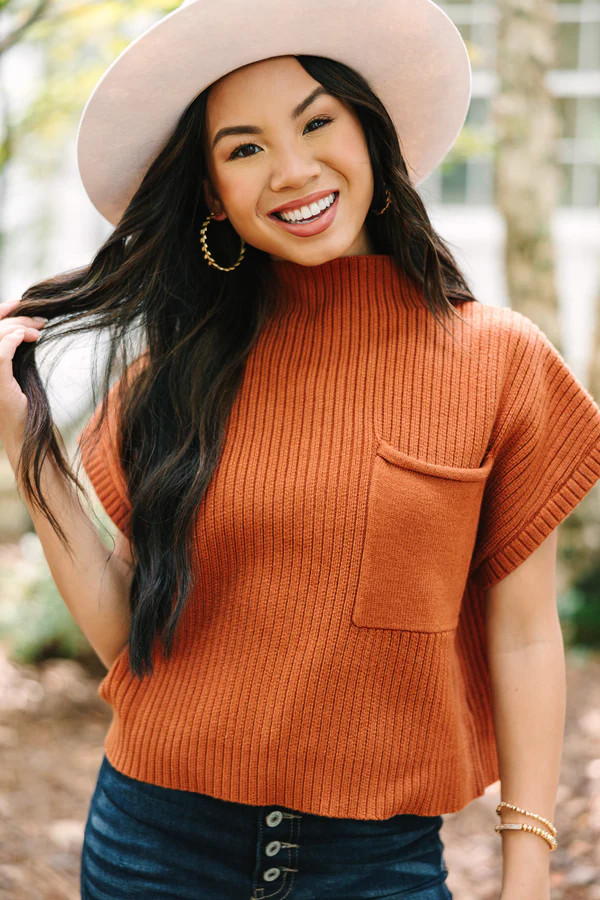 Open Your Mind Rust Orange Short Sleeve Sweater | The Mint Julep Boutique