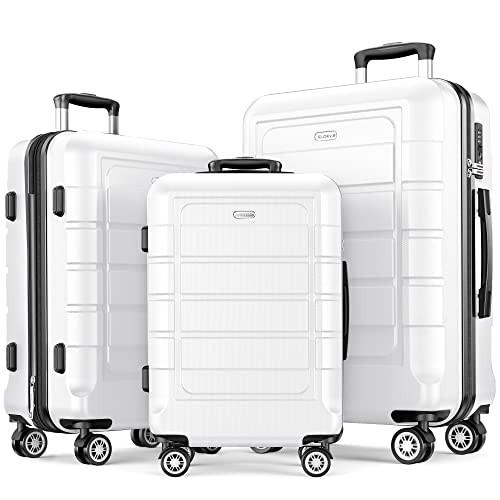 SHOWKOO Luggage Sets Expandable PC+ABS Durable Suitcase Sets Double Wheels TSA Lock White 3pcs | Amazon (US)