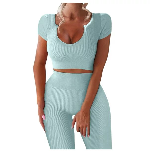Toyfunny Women Workout Sets 2 Piece Seamless Ribbed Tank High Waist Trousers Yoga Outfits - Walma... | Walmart (US)