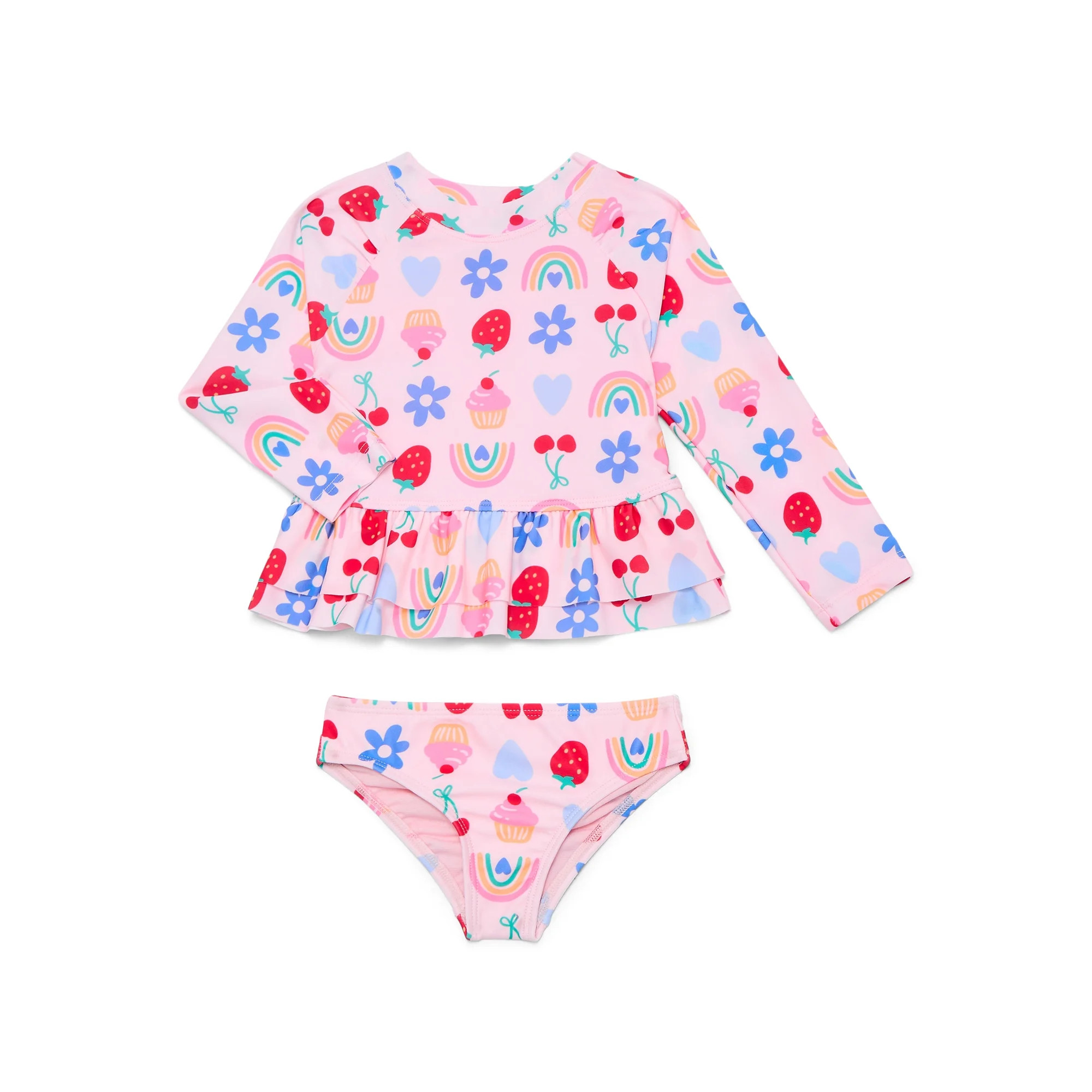 Wonder Nation Baby and Toddler Girl Ruffle Rash Guard Swim Set, 2-Piece, Size 12M-5T | Walmart (US)