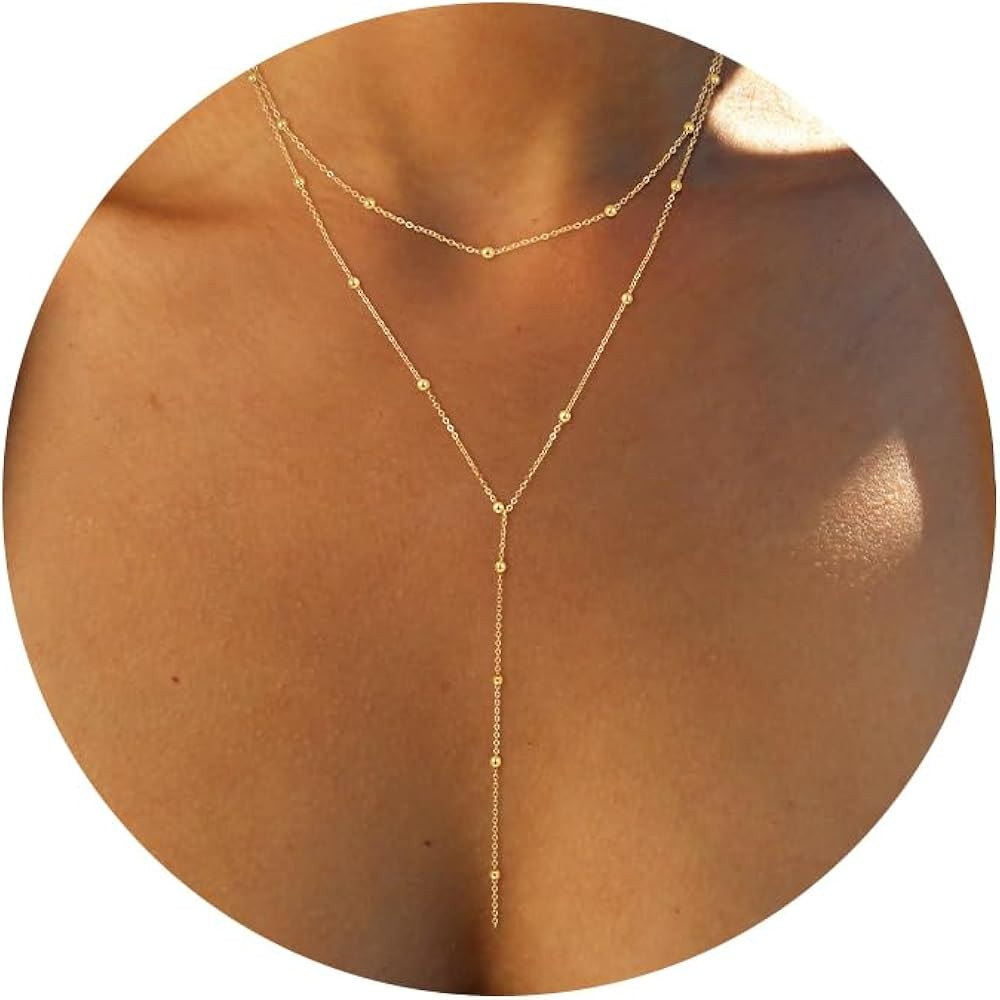 Foxgirl Lariat Gold Necklace for Women, Dainty Long Necklace 14k Gold Plated/Silver Y-Shaped Pend... | Amazon (US)