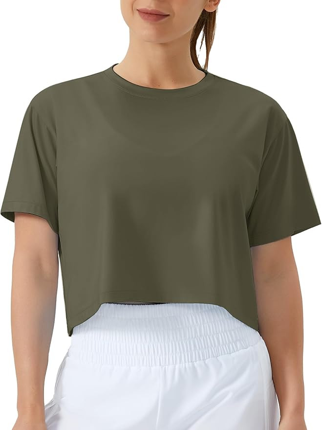 THE GYM PEOPLE Women's Workout Crop Top T-Shirt Short Sleeve Boxy Yoga Running Cropped Basic Tee | Amazon (US)