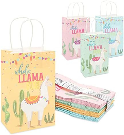 Llama Party Favor Paper Gift Bags with Handles, Whole Llama Fun Fiesta (24 Pack) | Amazon (US)