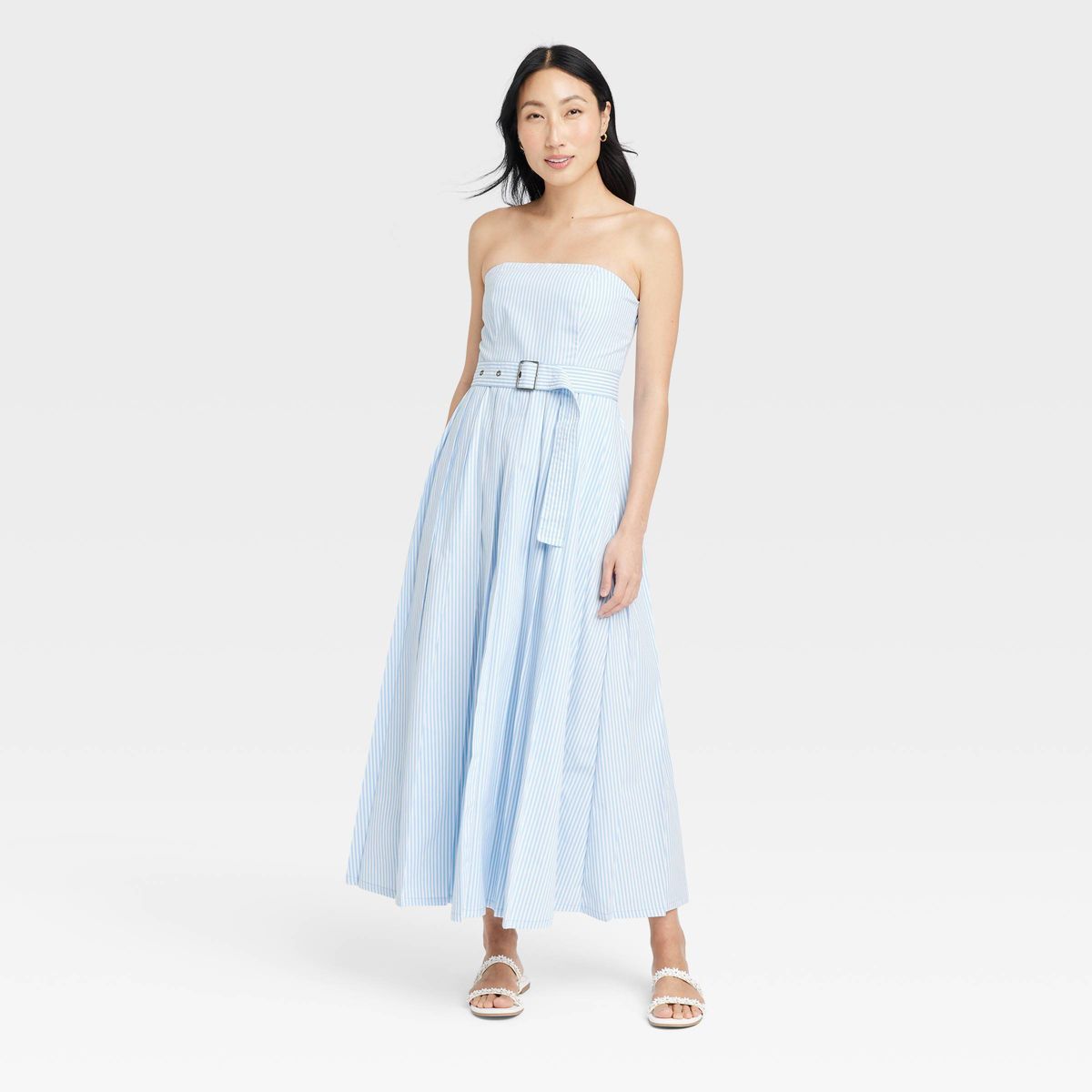 Women's Belted Midi Bandeau Dress - A New Day™ Blue/White Striped 2 | Target