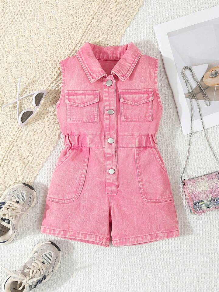 SHEIN Wildeya Baby Girls' Solid Color Simple Daily Cute Casual Denim Pants | SHEIN