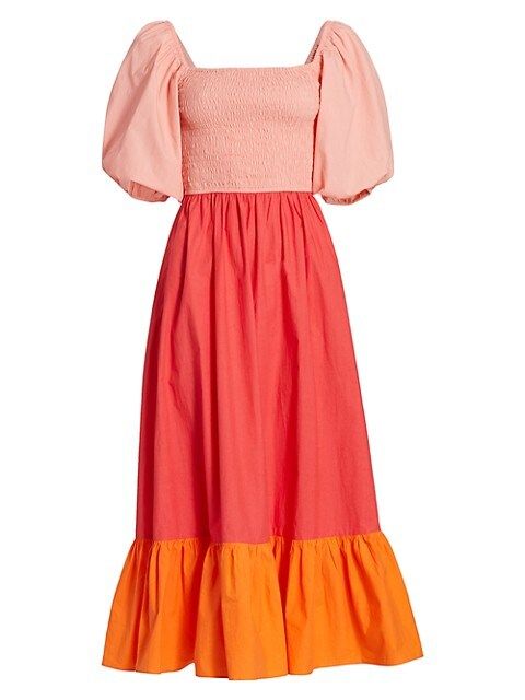 Eloise Puff Sleeve Colorblocked Midi Dress | Saks Fifth Avenue