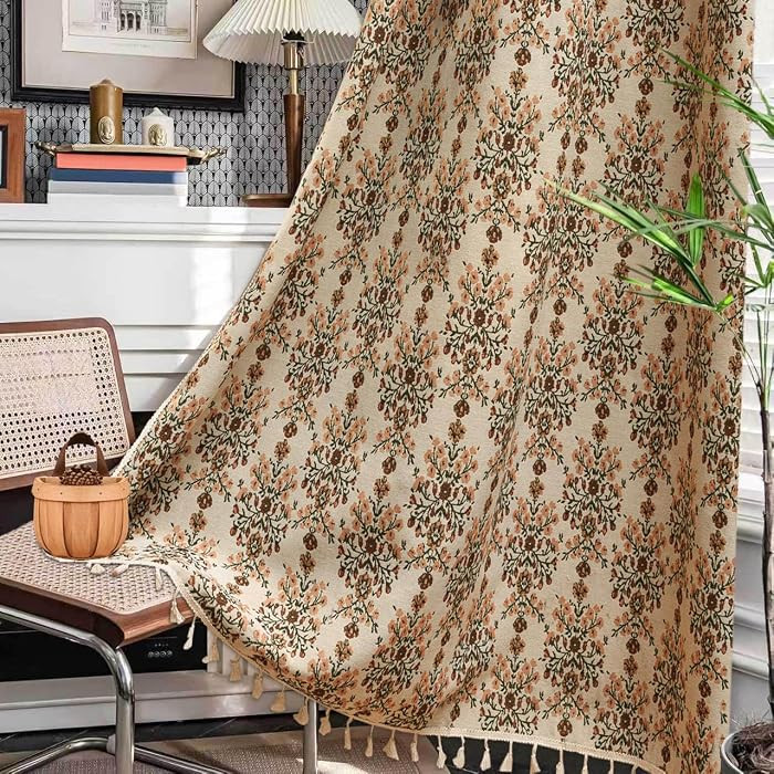 Bohemian Style Curtains,Botanical Floral Pattern for Living Room Bedroom,Jacquard Fabric Fabric L... | Amazon (US)