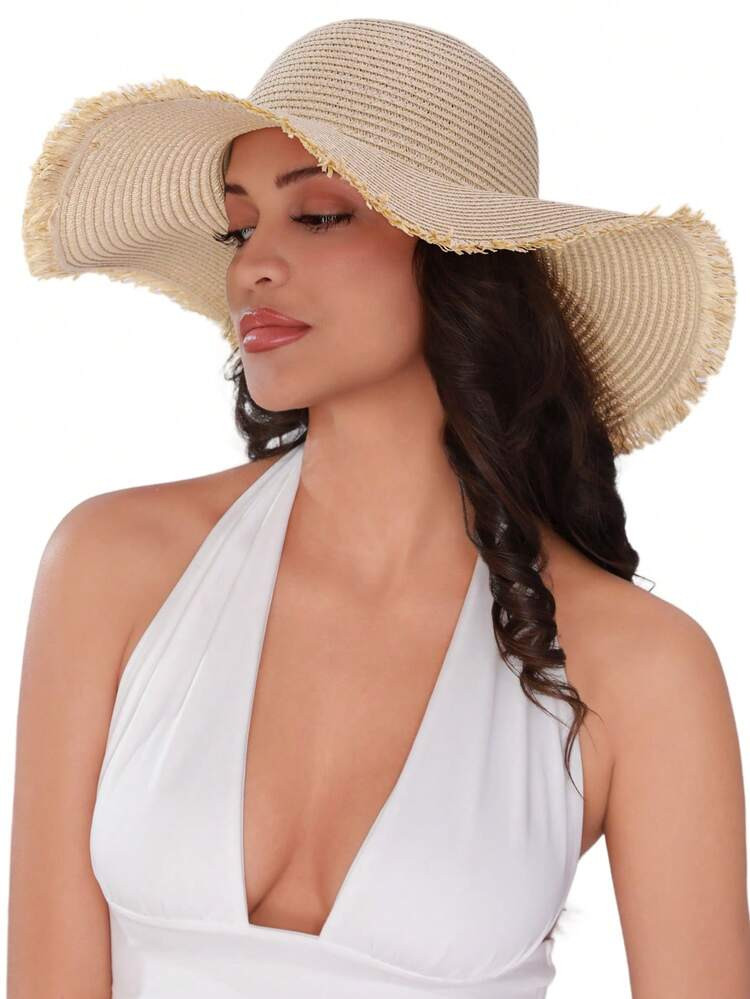 1pc Grass Edge Banding Women Bow Decor Wide Brim Straw Hat For Beach Valentine's Day Multicolor W... | SHEIN