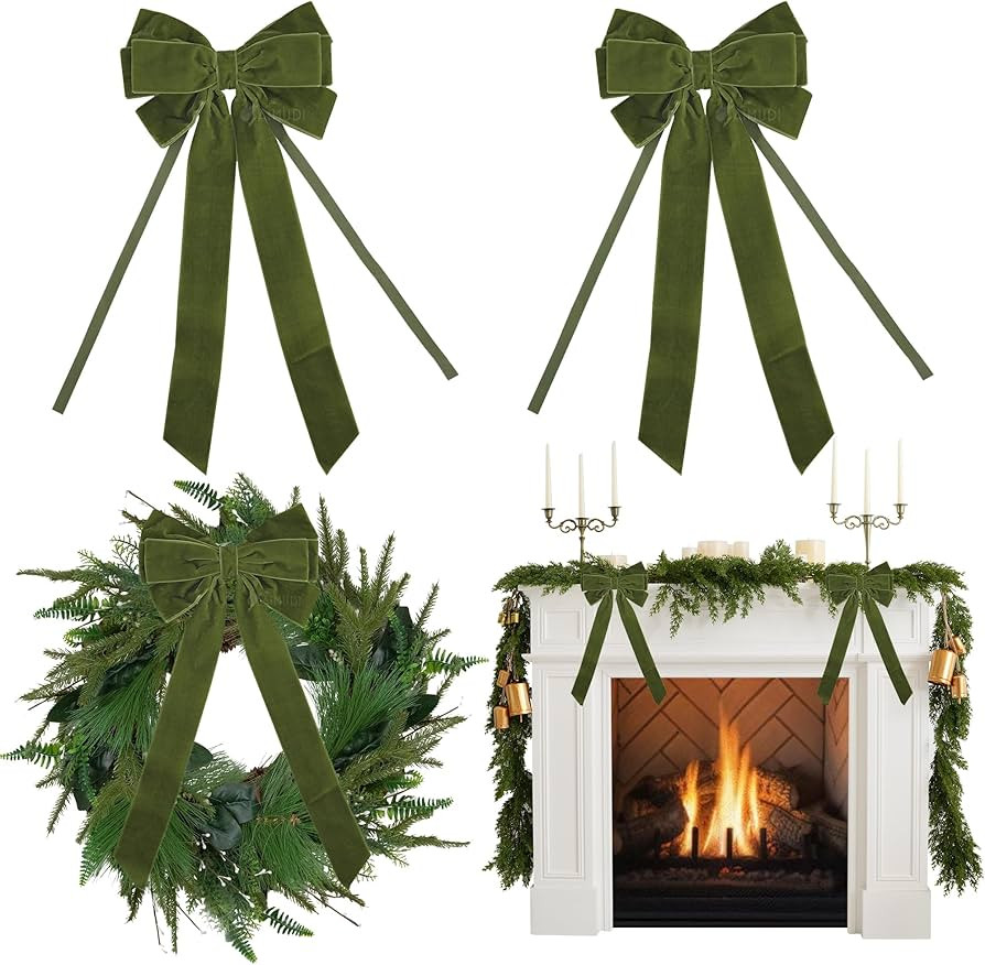 AIMUDI Moss Green Velvet Bows 6.5" x 15" Christmas Bows for Gift Wrapping Velvet Bows for Christm... | Amazon (US)