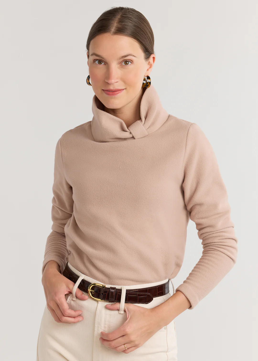 Juliet Turtleneck in Vello Fleece (Khaki) | Dudley Stephens