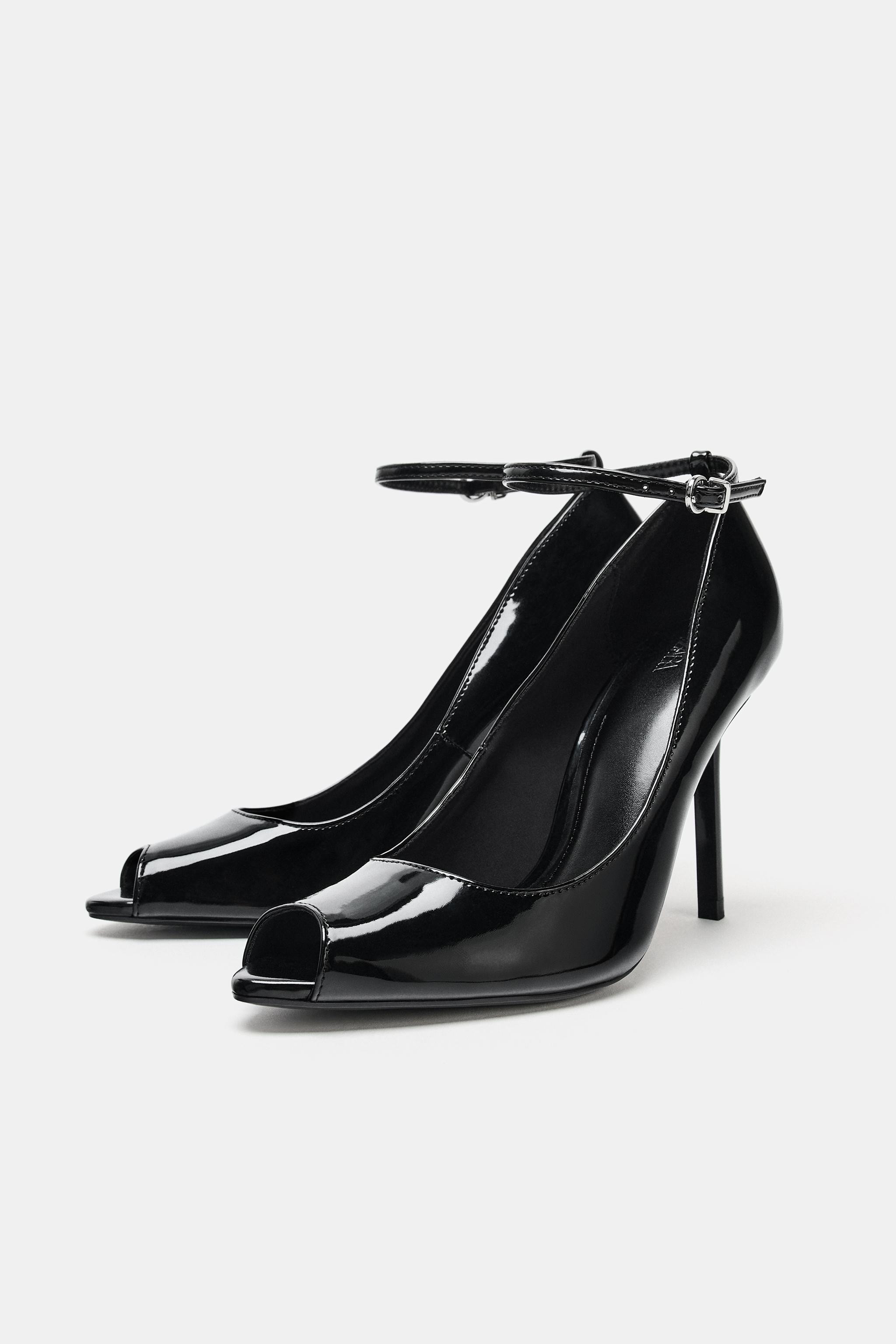 PATENT FINISH OPEN TOE HEELS | Zara US