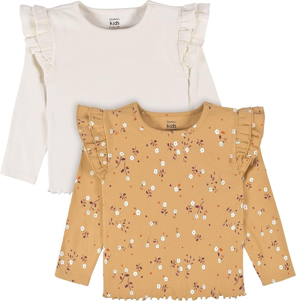 Gerber Baby-Girls Toddler 2-Pack Double Ruffle Long Sleeve Tops | Amazon (US)