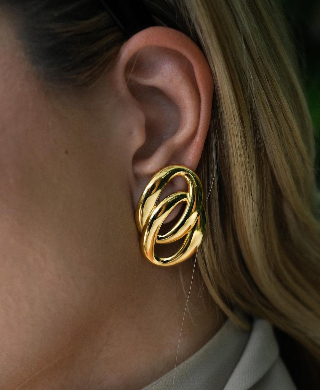 Gold Double Loop Party Earrings Evening Earrings Chunky Dome Hoop Earrings Hailey Bieber Earrings... | Etsy (US)