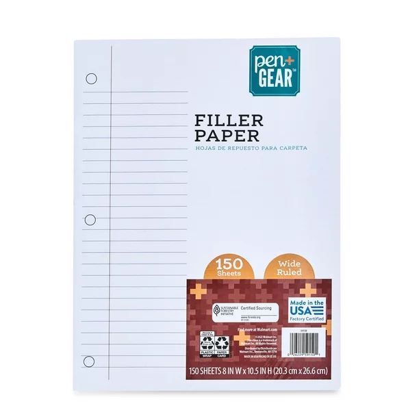 Pen+Gear 150ct Filler Paper Wide Ruled, 10.5 x 8, 59150 | Walmart (US)