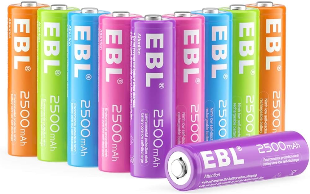 EBL AA Rechargeable Batteries 2500mAh (10 Pack - 5 Colors in One Box) Pre-Charged 1.2V NiMH Doubl... | Amazon (US)