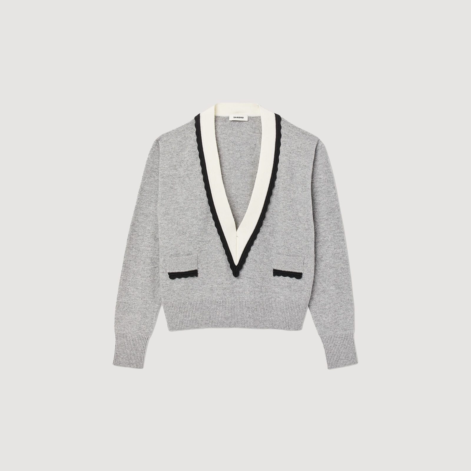 Sweater with contrasting deep V-neck | Sandro US | Sandro-Paris US