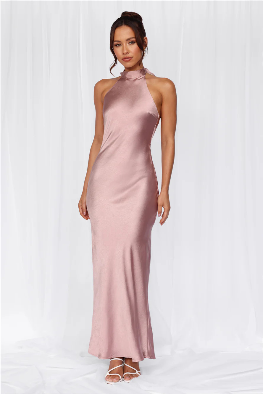 The Cleo Halter Satin Maxi Dress Dusty Pink | Hello Molly (AU)
