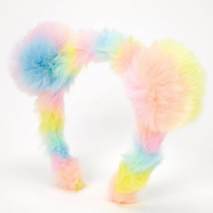 Rainbow Bear Furry Pom Pom Ears Headband | Claire's (UK)