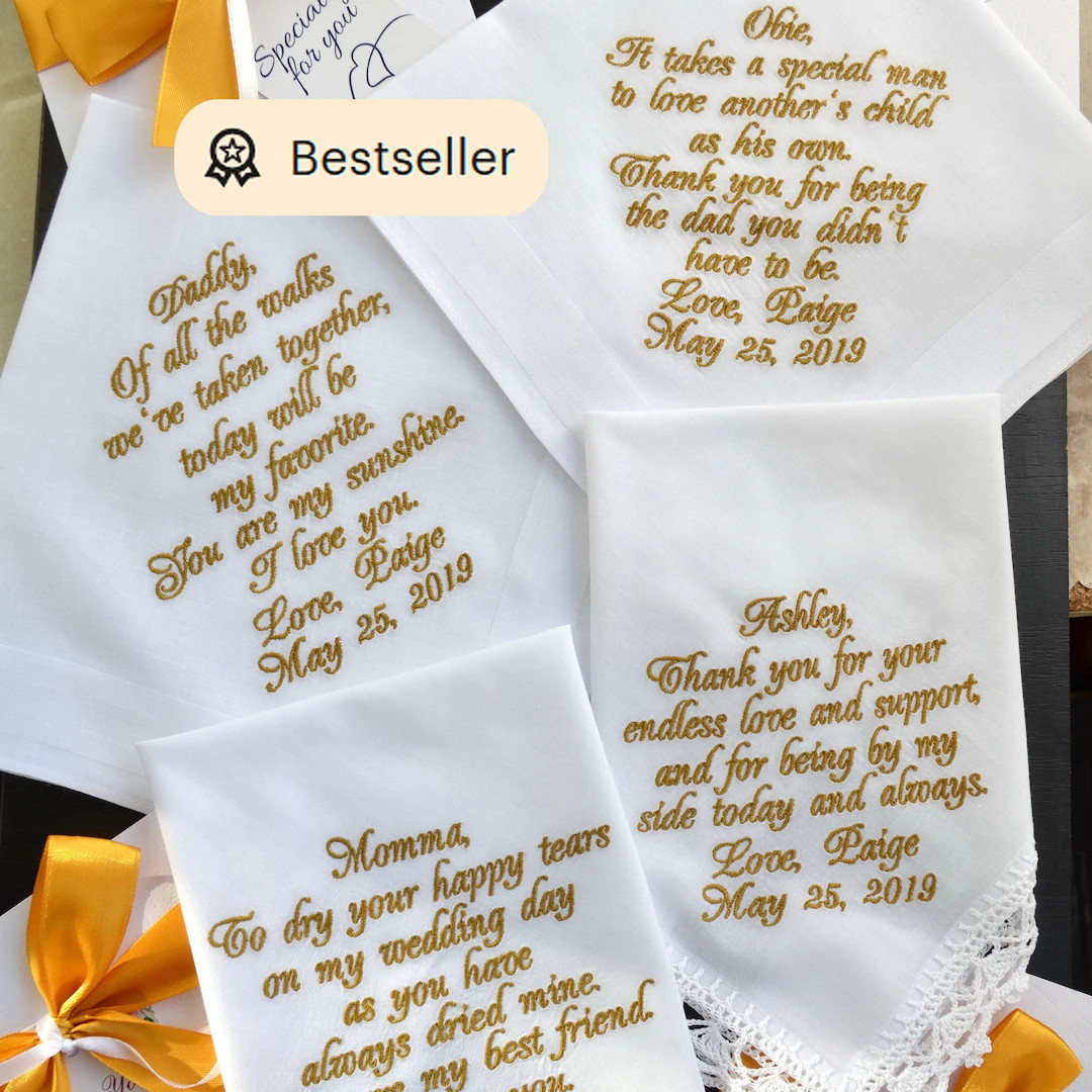 Custom Embroidered Wedding Handkerchief Mother of the Bride Gift Parent Wedding Gifts Father of B... | Etsy (US)