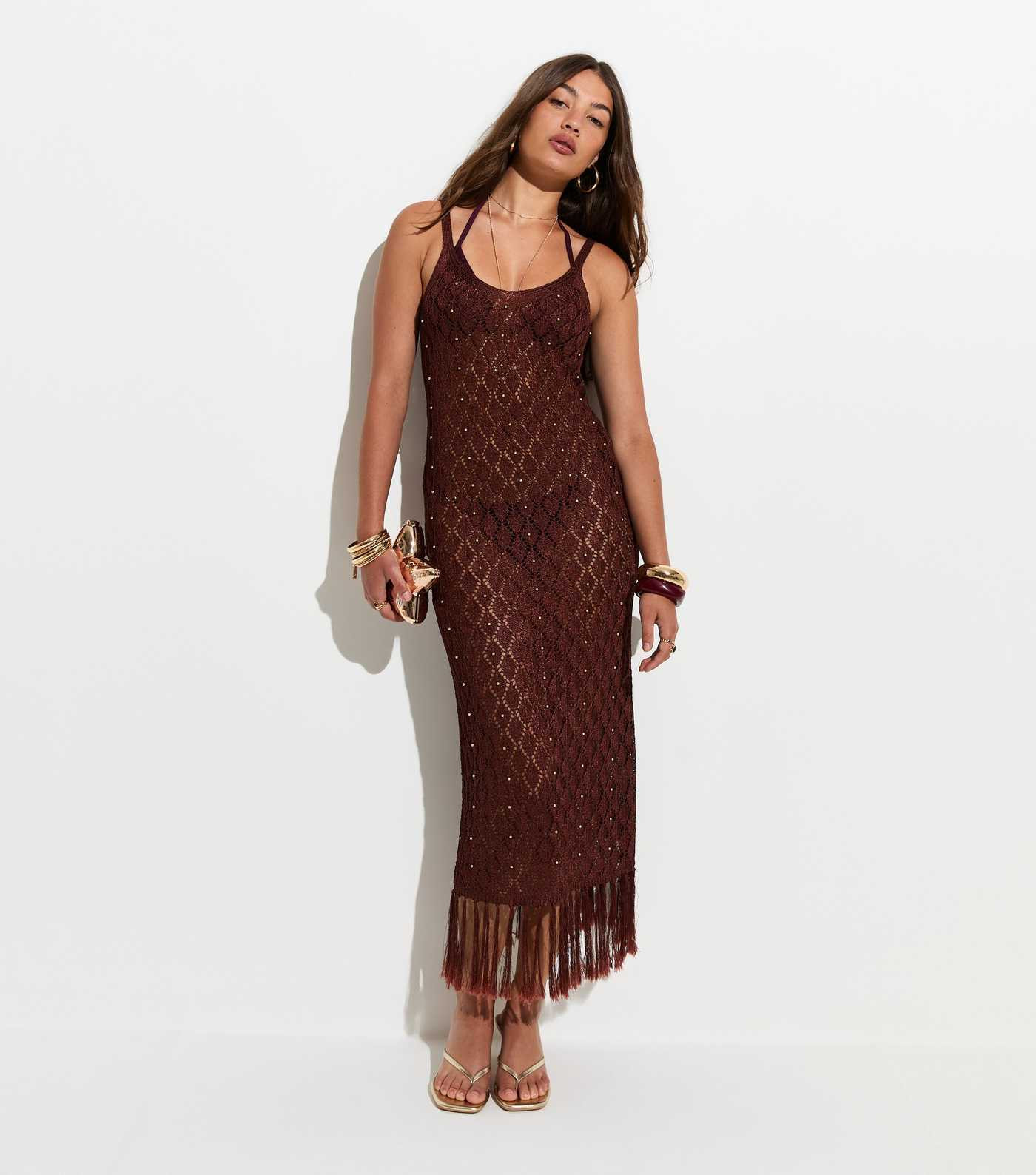 Brown Bead Crochet Tassle Maxi Beach Dress | New Look | New Look (UK)