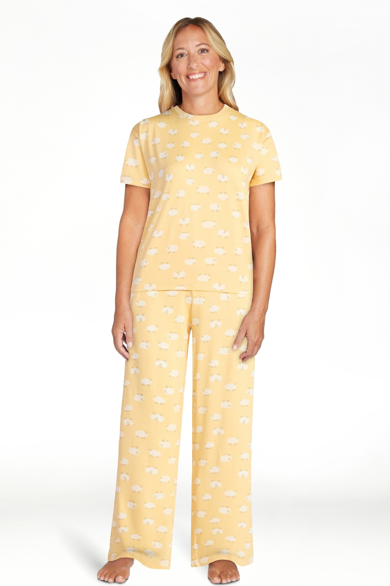 Joyspun Women's Dreamy Soft Collection Short Sleeve Sleep Top and Open Leg Pants Pajama Set, 2-Pi... | Walmart (US)