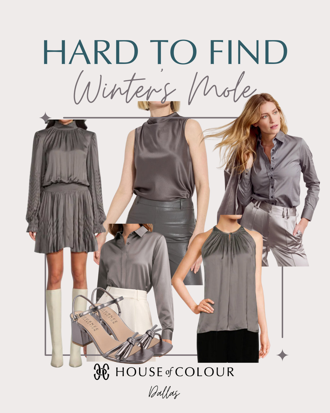 Winter's Mole is the only version of "brown" in the winter palette. It's an ashy taupe or pewter colors more than brown. Always check anything you order against your color fan and look for harmony! 

*🚨 I can't link that silk top on the blonde model but you can google The Shirt silk  icon shirt slate gray and it will pop up! 
#hocwinter 

 #LTKSeasonal #LTKStyleTip