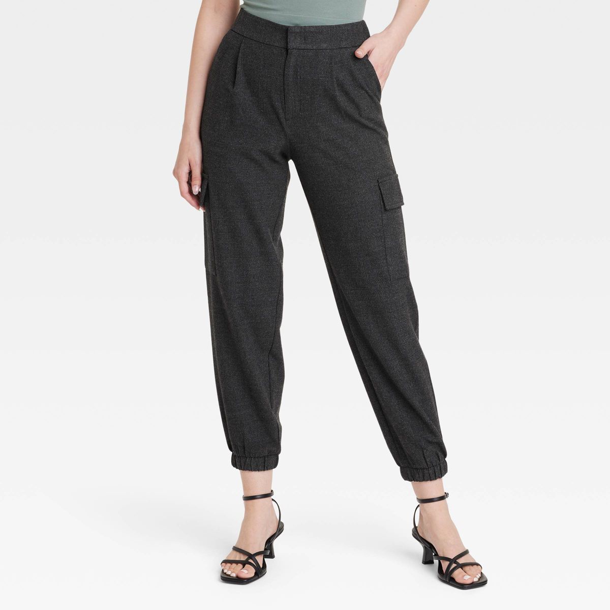 Women's High-Rise Ankle Jogger Pants - A New Day™ Gray Plaid 10 | Target