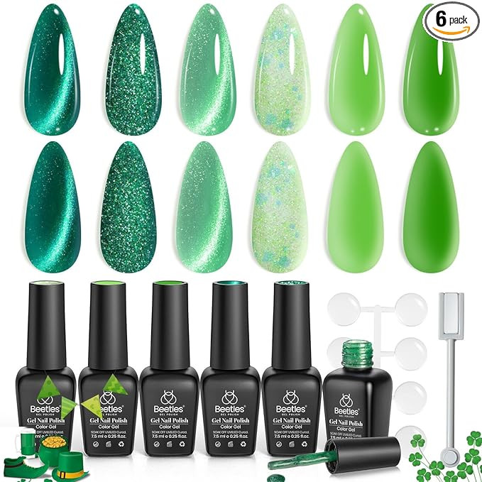 beetles Gel Polish Green Gel Nail Polish Set 6 Colors Cat Eye Jelly Glitter for Salon Manicure Na... | Amazon (US)