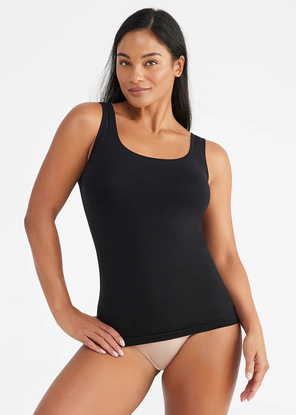 Black Comfortable Seamless Breathable Scoop Neck Shaping Tank Top | Yummie