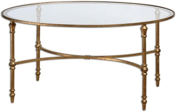 BOWERY HILL Transitional Glass Oval Coffee Table in Gold Leafed | Amazon (US)