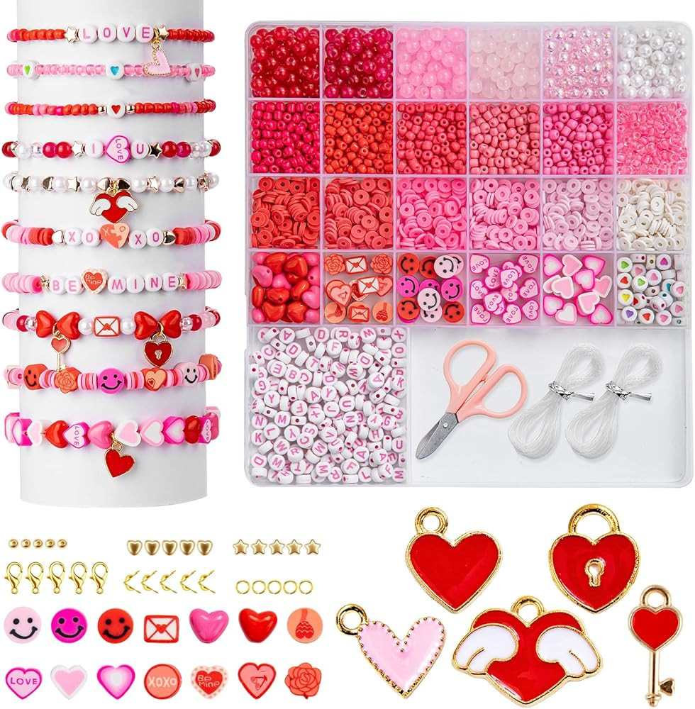Goldwise Valentine’s Day Beads Kit for Bracelet Making, Love Theme Jewelry Making Supplies with... | Amazon (US)